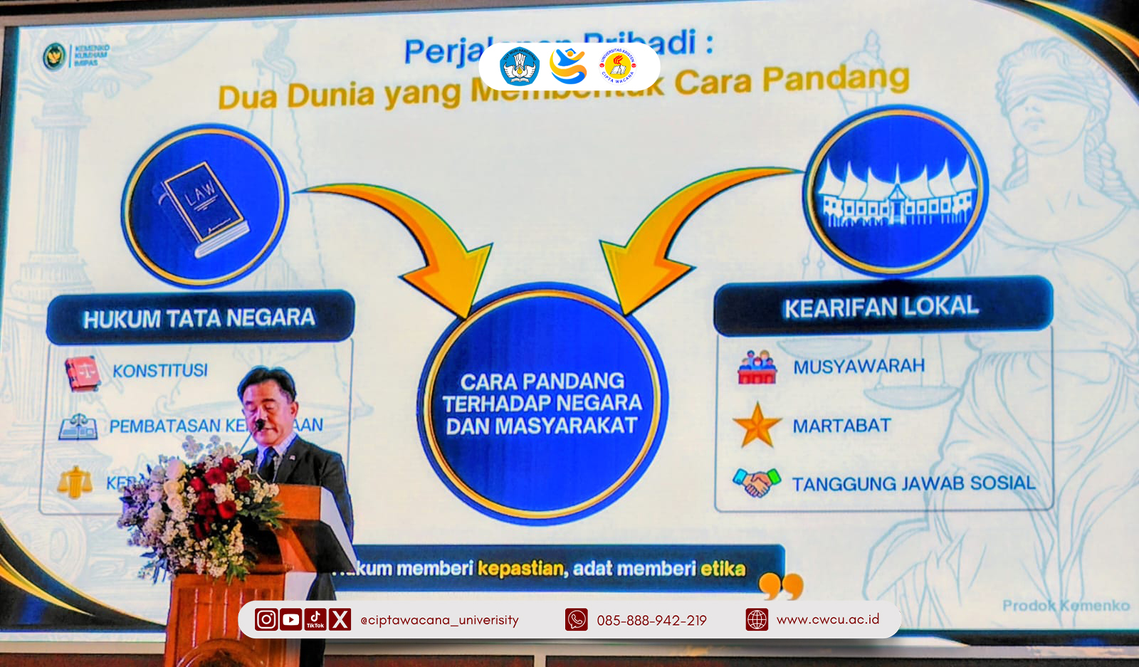 Dekan FH CWCU Berkesempatan Membersamai Prof. Yusril dalam Forum Hukum dan Orasi Kebangsaan